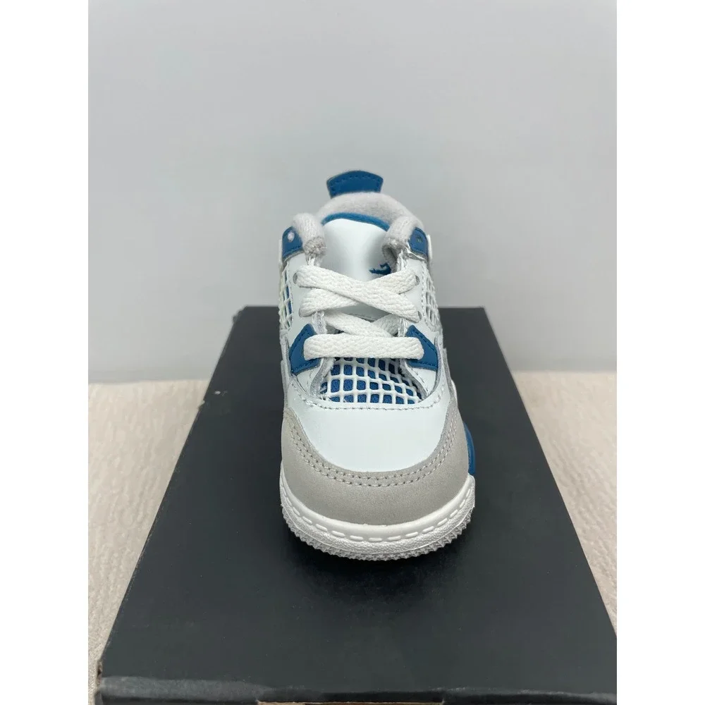 Jordan 4 Retro Military Blue Toddler Sneakers White Blue BQ7670-141 Size 3C